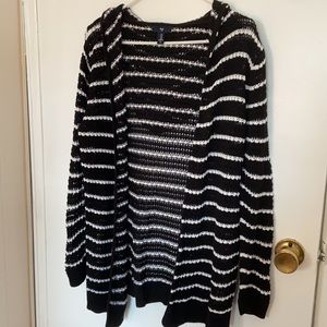 Navy Blue stripes Cotton Knot Cardigan w Hood